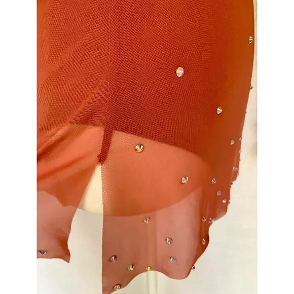 Balera Dance Orange Sheer Mini Dress with Underneath Leotard Women's SZ Small - Picture 8 of 11